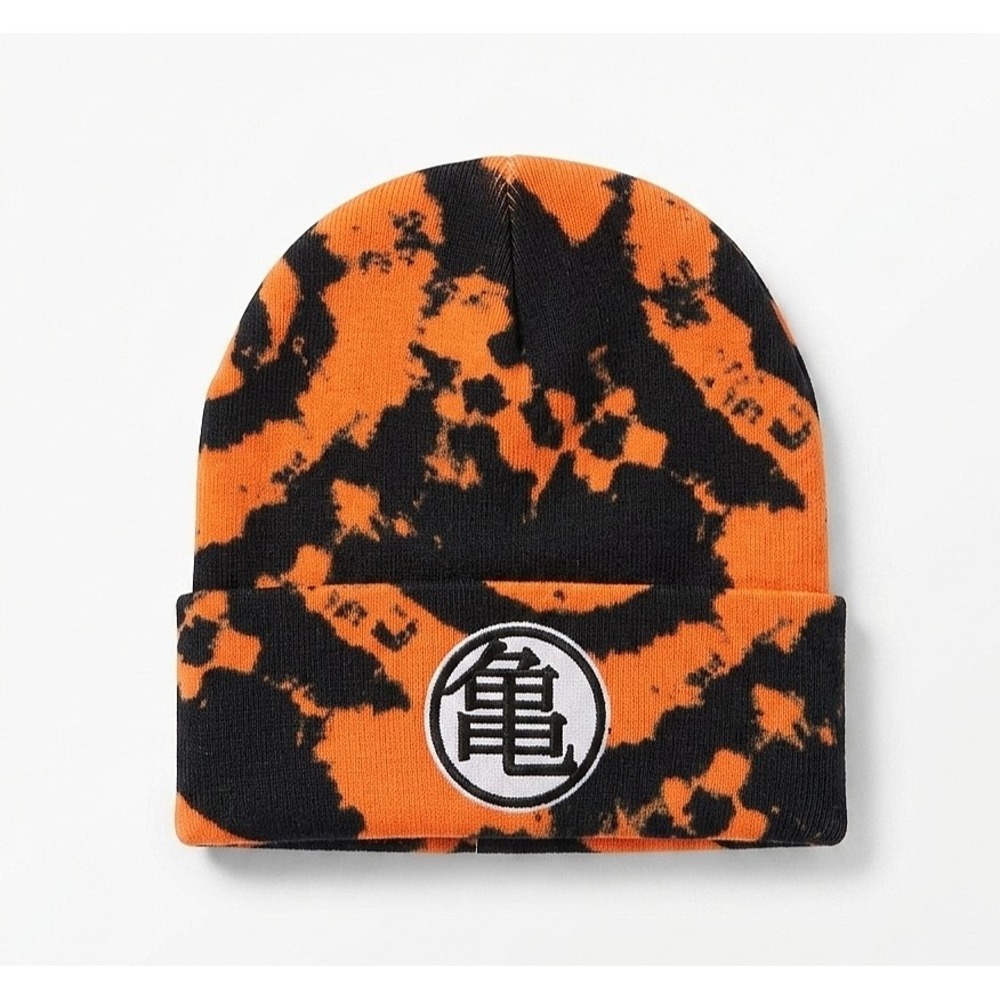 Dragon Ball Z Goku Tie Dye Beanie Orange Black Cuffed Knit Hat Roshi Kame Symbol